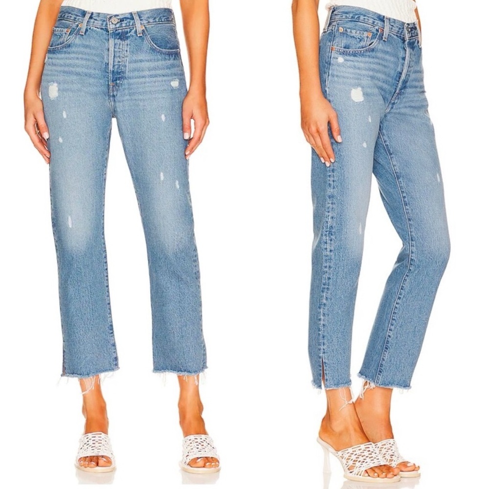 LEVI 501 Cropped Jeans in color “Face It” from Revolve